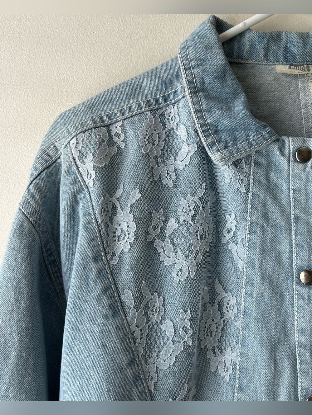 Vintage Coastal Cowgirl Western Pulse by Aero Denim Lace Jacket Blue White L - Picture 5 of 16